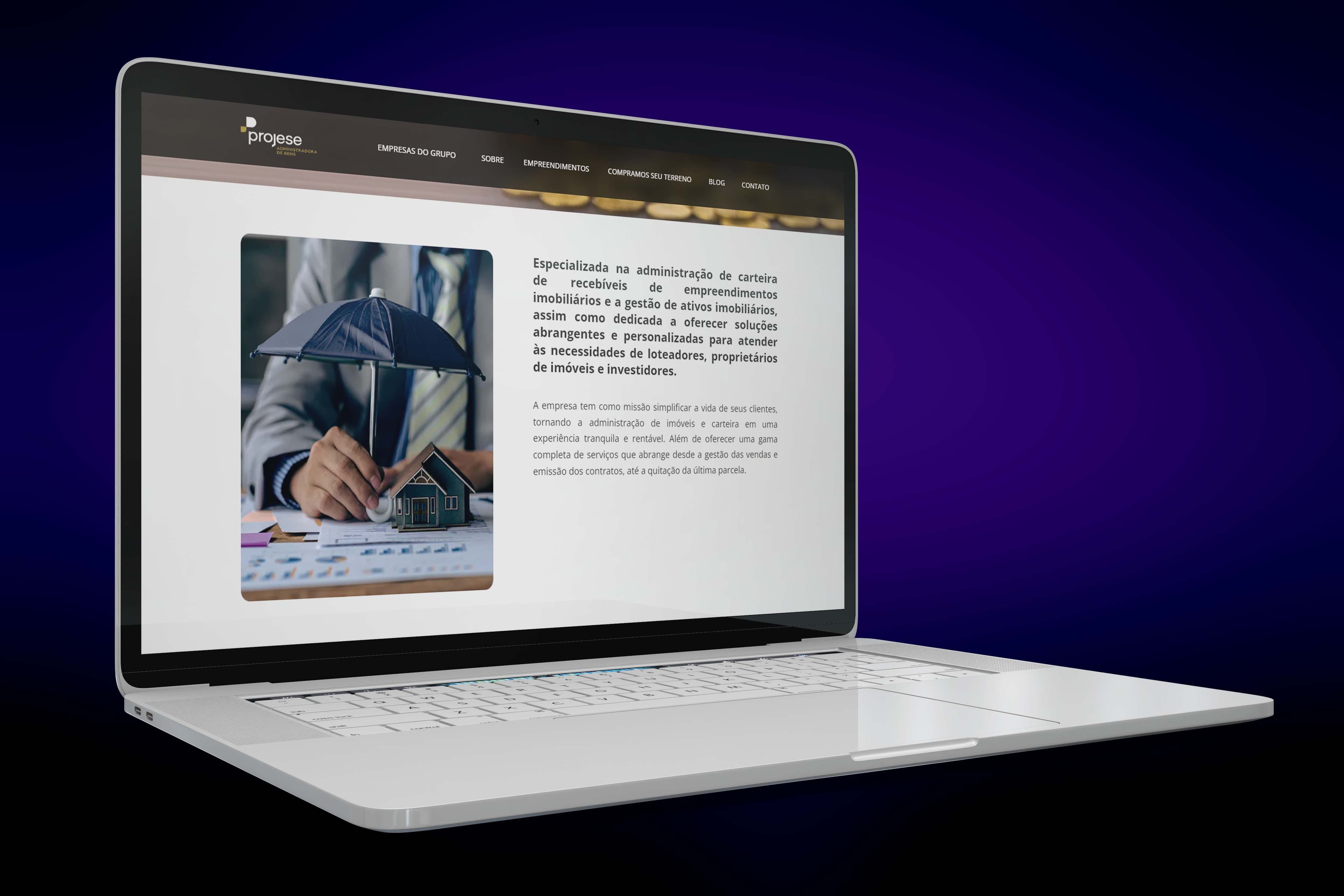 Pagina inicial do site Empreendimentos